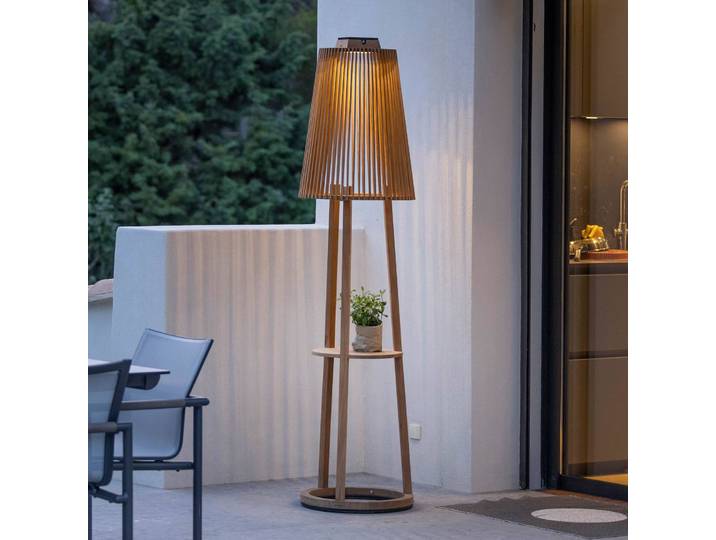 Les Jardins Solar-Stehleuchte Tecka mit Sensor, teak Tecka, dimmbar, Holz hell, Holz, Stehleuchte