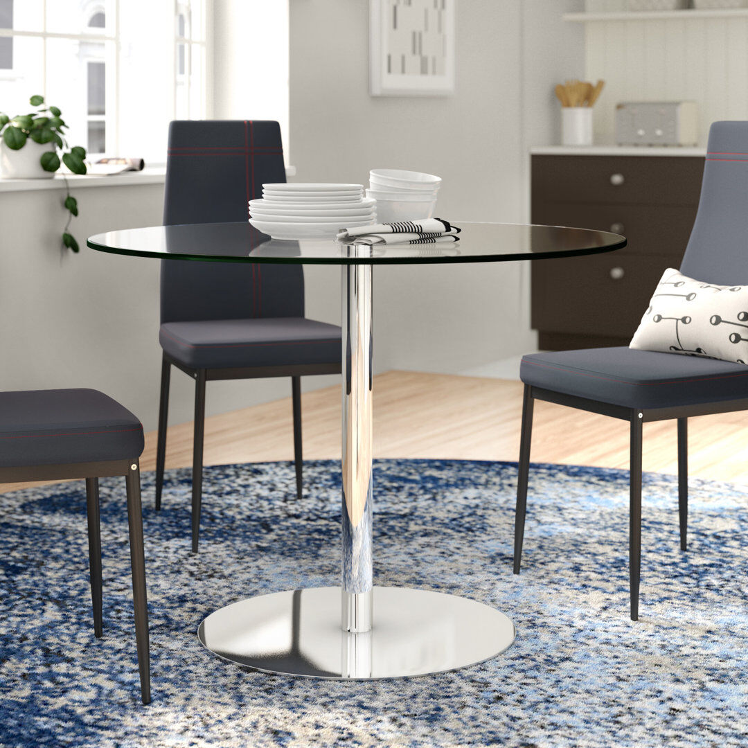 Hashtag Home Mischa Round Glass Top Dining Table with Stainless Steel Base Glass