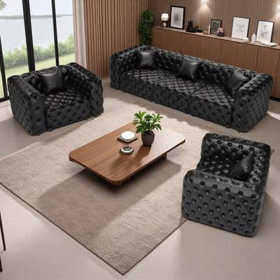 ZWYO HOSIMU 3-Piece Faux Leather Modular Sectional Sofa Set with Handmade Button Tufting and 5 Pillows