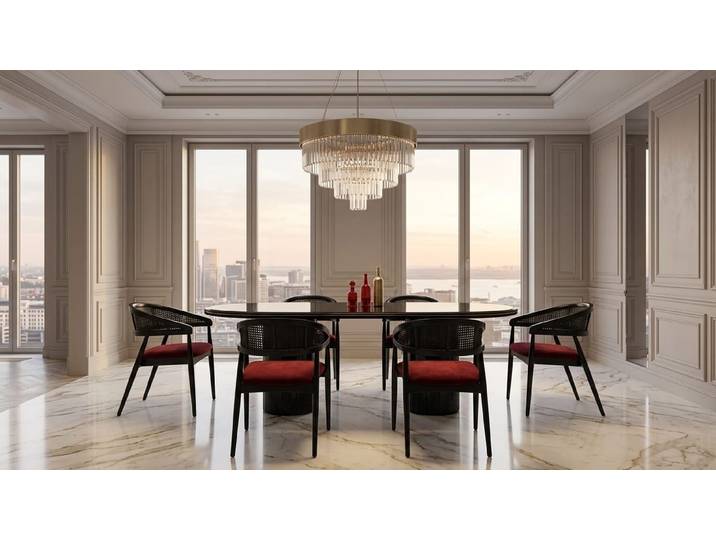 JVmoebel Essgruppe Esszimmer Set Schwarz MDF Esstisch Stühle Modern Textil Rot Großzügig, (7-tlg., 7-tlg)