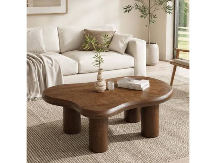 Brauner Cloud-Couchtisch, 117 cm großer Mid-Century-Wohnzimmertisch Eleganter Retro-Akzenttisch mit hochwertigem Holzfurnier