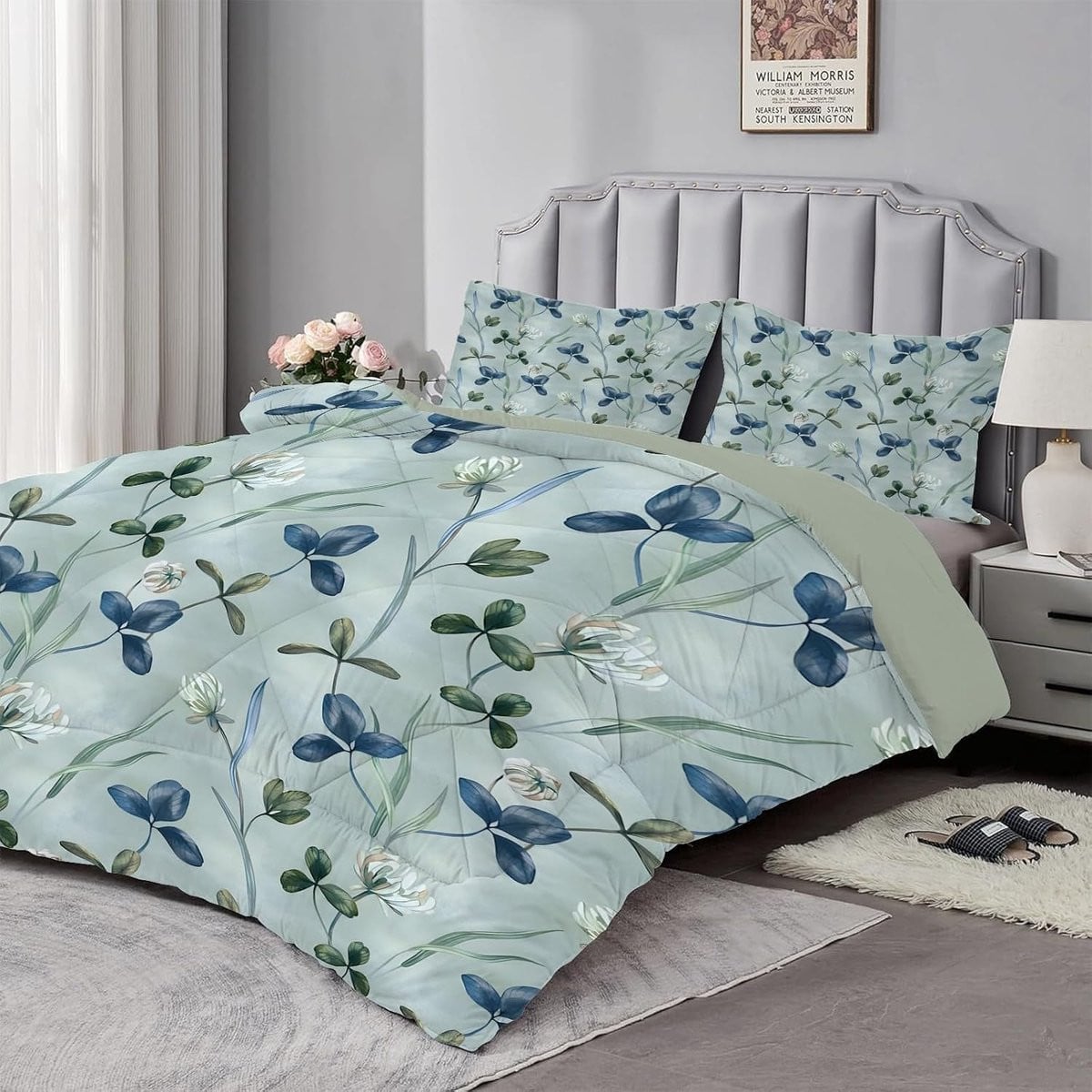 Dekbedset met kussenslopen in groen blauw, 140x200 cm