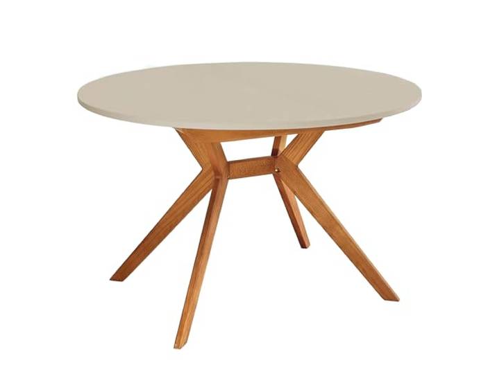 RAGABA, Biju, Runder Esstisch, 110 cm, Esstich für 6 Personen, Massives Eschenholz und MDF-Platte, Platzsparend, Erweiterbarer, Braun beige, Eichenbeize