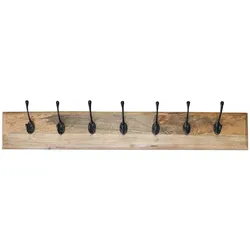 Wandgarderobe Devi mit 7 Haken 100x15x2,5 aus indischem Mango-Massivholz