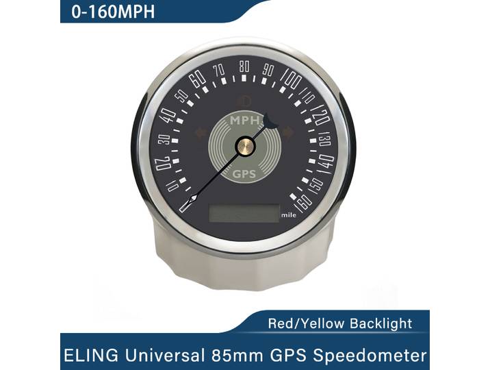 Compteur de vitesse GPS ELING 9-32V 85mm 0-160 0-200 0-220 KM/H MPH avec kilométrage total réglable et rétroéclairage rouge et jaune pour voiture et yacht