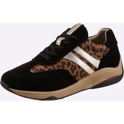 Sneaker HEINE, Damen, Gr. 39, braun (schwarz, leofarben), Glattleder, Leder, Rindsleder, Schuhe Sneaker