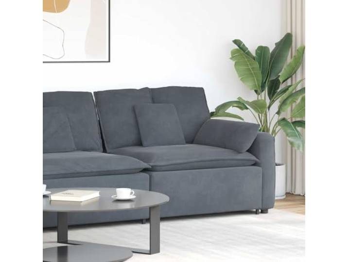Modulares Sofa Endmodul mit Armlehne Kissen Dunkelgrau 100 cm Samtpolsterung, Schaumstofffüllung, Metallrahmen, Textilene-Sitzfläche, Armlehne links oder rechts montierbar, Teil einer