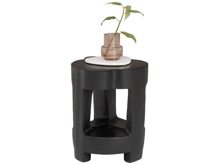 Ambia Home Beistelltisch, Schwarz, Holz, Teakholz, Hartholz, rund, 34x45x34 cm, Wohnzimmer, Wohnzimmertische, Beistelltisch, Beistelltische rund