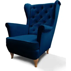 CHESTERFIELD-SESSEL Falco marineblau mit Holzbeinen