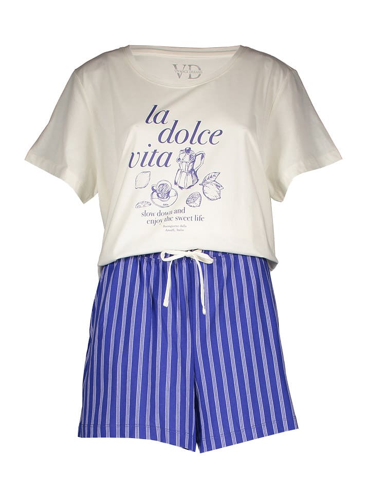 Vivance Pyjama "Dolce Vita" in Creme/ Blau - 36/38