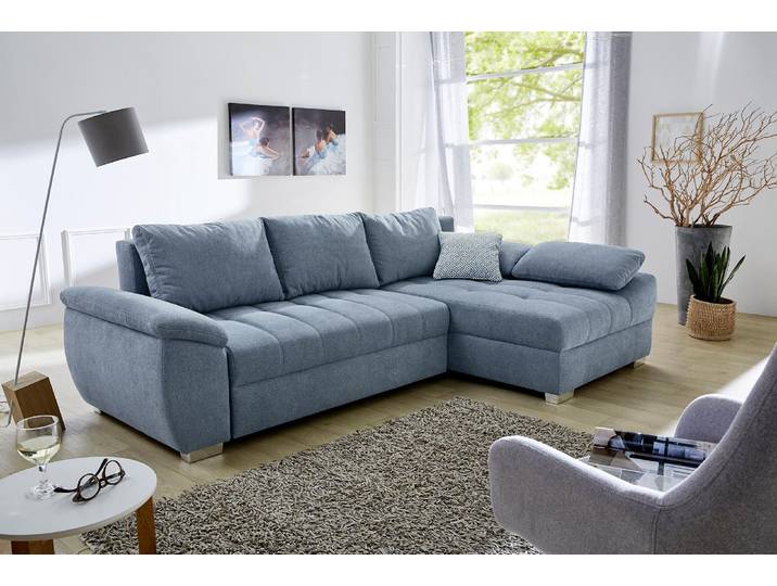Ecksofa JOCKENHÖFER GRUPPE Alster L-Form, B: 268 cm , blau (aquablau), B:268cm H:76cm T:161cm, Kissenbezug: 75% Baumwolle, 25% Polyester. Korpus/Basismaterial: 100% Polyester. Sitzfläche: 100% Polyester, Sofas, Ecksofa, mit Schlaffunktion, Bettkasten & Zierkissen