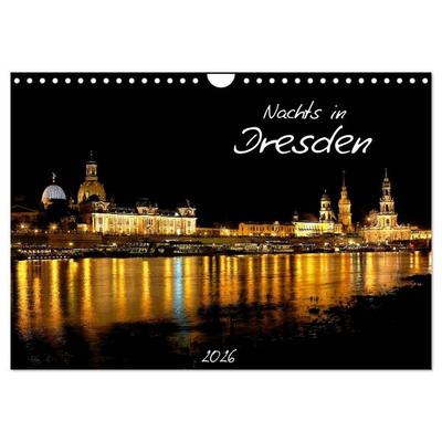 Nachts in Dresden (Wandkalender 2026 DIN A4 quer), CALVENDO Monatskalender