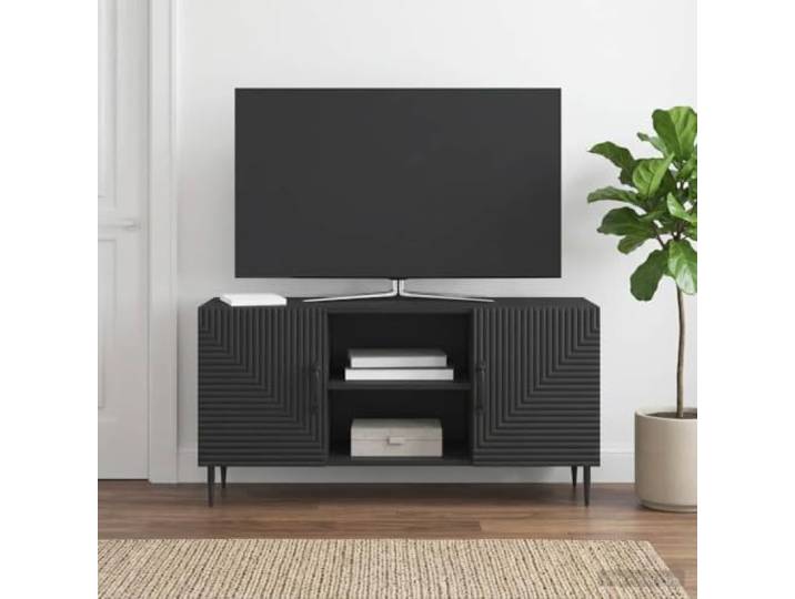 GKMBCVDFR TV-Schrank Schwarz 102 x 34,5 x 50 cm Holzwerkstoff Vintage-Style, konische Metallbeine, Stangengriffe, Regale, pflegeleicht