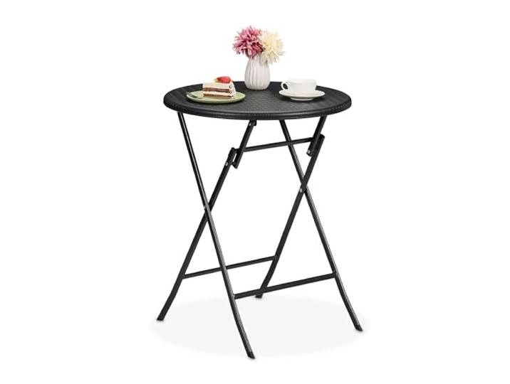Relaxdays Gartentisch Rattan-Optik, rund, HxD: 75 x 60 cm, schwarz Balkontisch
