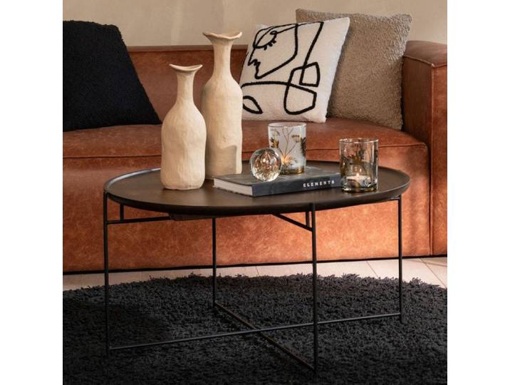 Table basse ronde 80x80x42 cm en manguier brun et métal