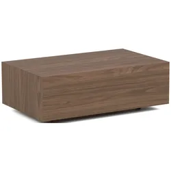 COUCHTISCH Noma Rechteckig in Nussbaum Braun, Blockform mit versteckten Rollen 90/55/28 cm