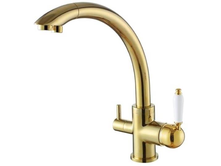 Drehbare 3-in-1-Trinkwasser-Küchenarmaturen Aus Massivem Messing Spültischmischer Tri Flow 3-Wege-Filterhähne(Golden)