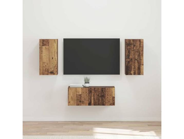GKMBCVDFR TV-Schrank-Set 6-TLG. aus Altholz und Holzwerkstoff Wandmontiert, 5 Einheiten, viel Stauraum, minimalistisch, modern, skandinavisch