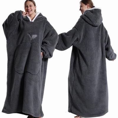 Uplifted Finds Extra Long Wearable Hooded Blanket With Sleeves Cozy Flannel Winter Throw red