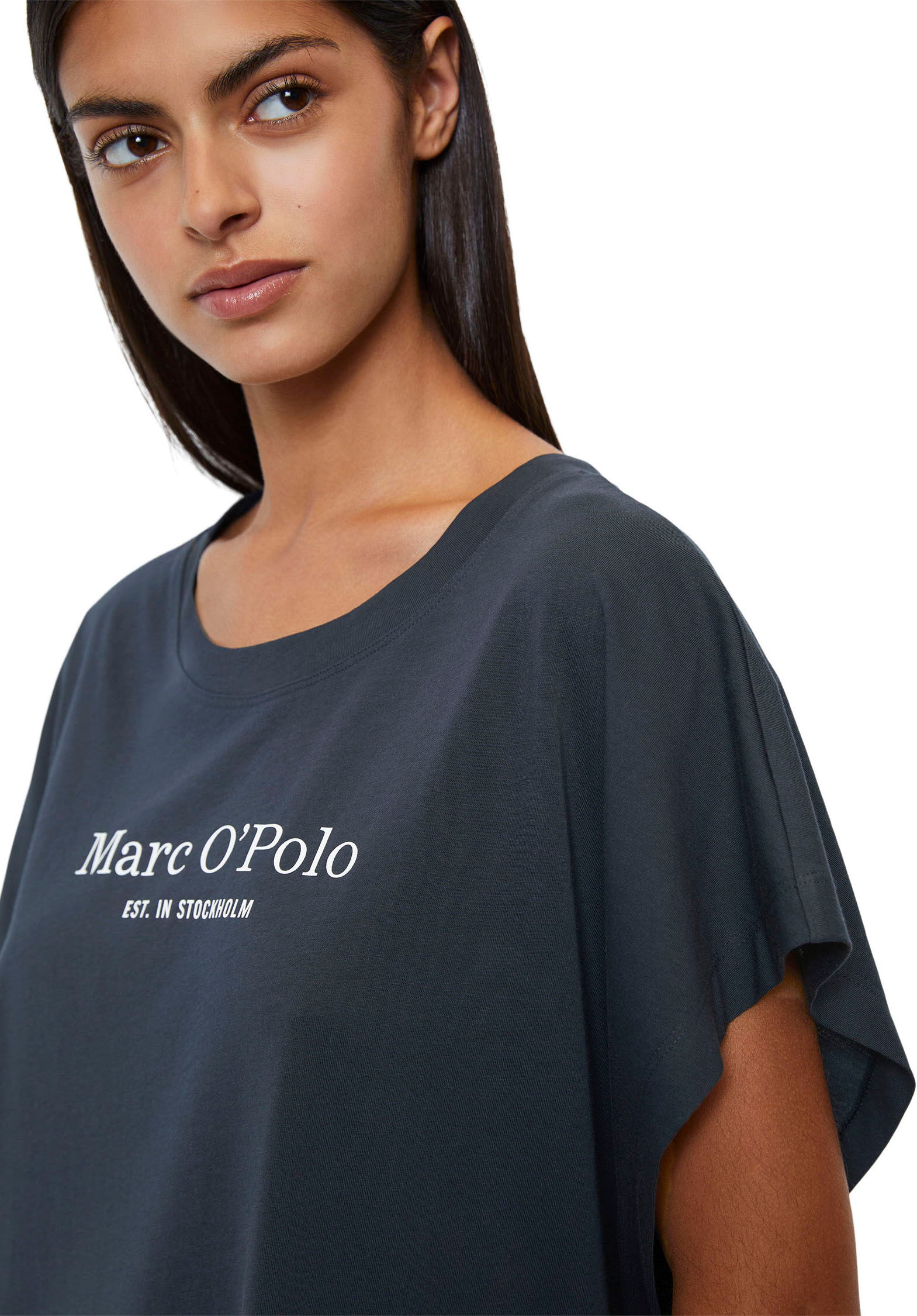 Marc O' Polo Nachthemd MARC O'POLO "Mix & Match Cotton-Woven", Damen, Gr. XS (34), N-Gr, blau (schwarz navy), Jersey, Obermaterial: 100% Baumwolle, bedruckt, unifarben, oversize ca. Mitte Oberschenkel, Rundhals, angeschnitten, Kleider Nachthemd, mit übers