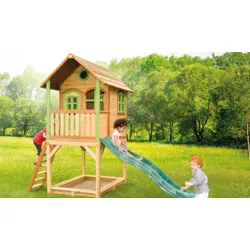 Spielhaus m. Sandkasten 191 x 370 x 291 cm - Spielhäuschen aus Hemlockholz, Braun / Weiß, Grau - Holzspielhaus für Kinder