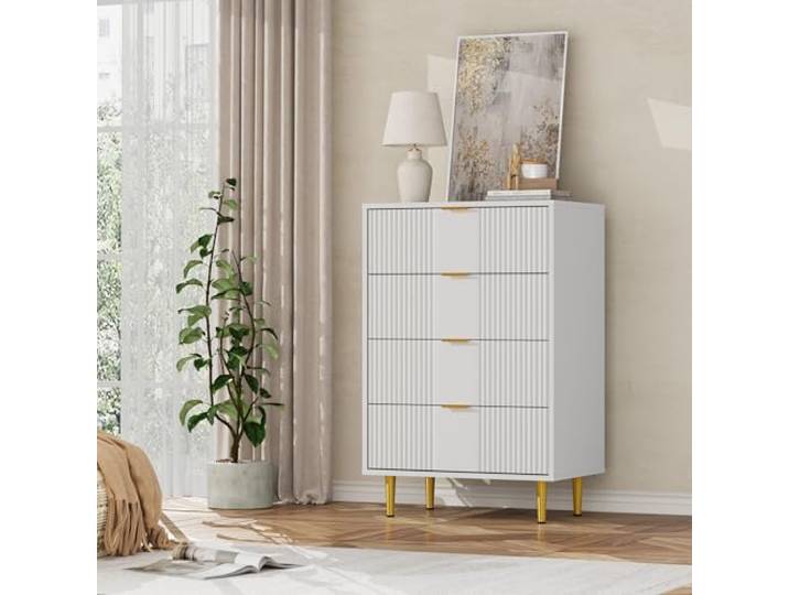 Litake Kommode für Schlafzimmer,60cm Breite 4 Schubladen Aufbewahrung Kommode mit Vintage Metallgriffe, Tiefe Kommode für Schlafzimmer, Wohnzimmer, Flur oder Eingang, weiß (Weiß, 60x40x94cm)