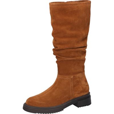Stiefel WALDLÄUFER "H-Shelly", Damen, Gr. 8 (42), Leder Textil, Normalschaft, braun (cognac), Veloursleder, Schuhe Stiefel, Langschaftstiefel mit Reißverschluss, in bequeme Weite G