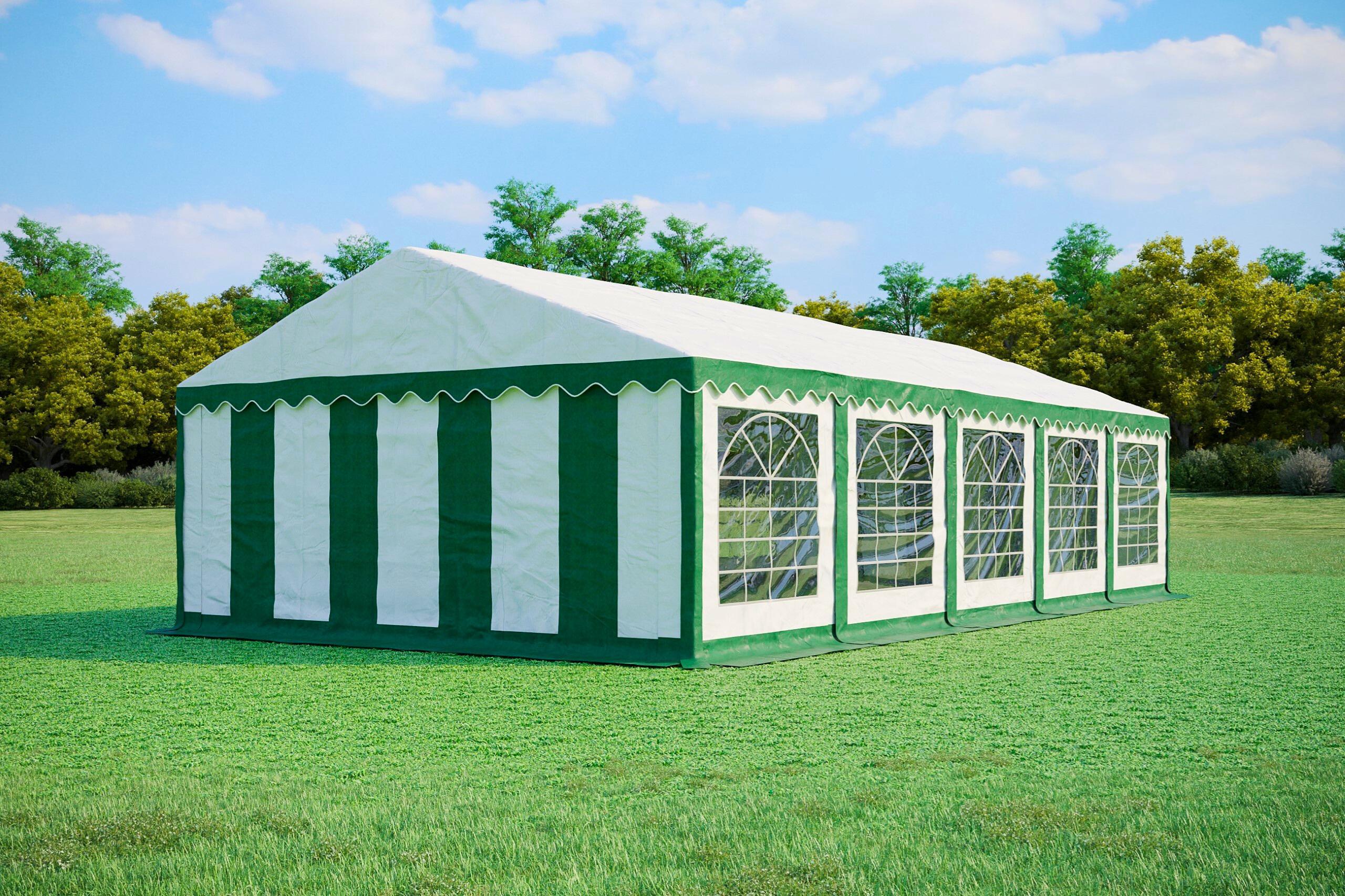 Partyzelt 5x10m - PVC PREMIUM Feuerfest - Grün und Weiß