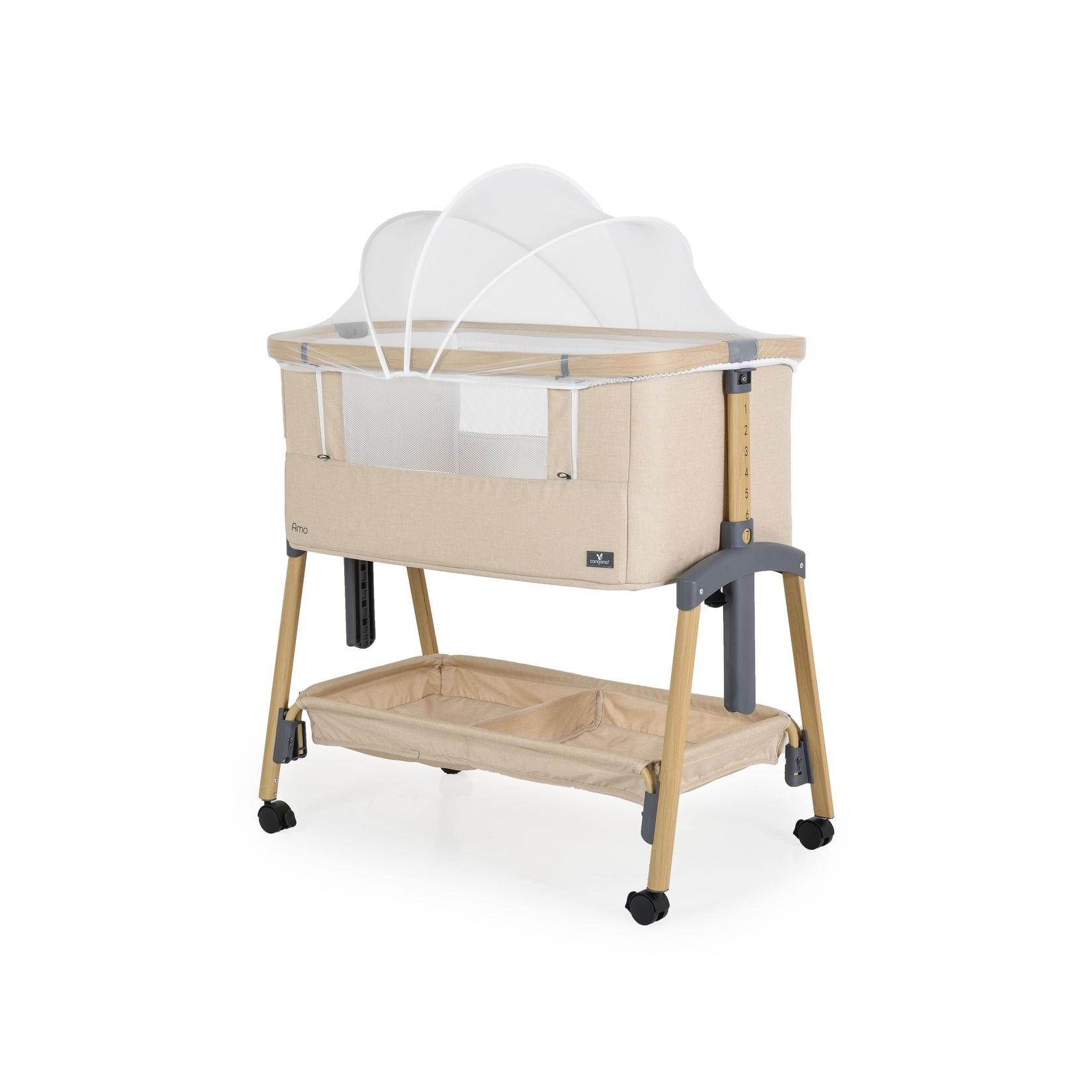 Cangaroo Beistellbett Amo höhenverstellbar, Moskitonetz, Rollen, Bremse Matratze beige