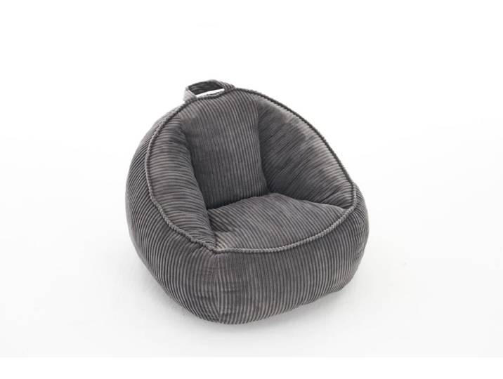 Pouf poire enfant en velours polyester côtelé gris avec dossier
