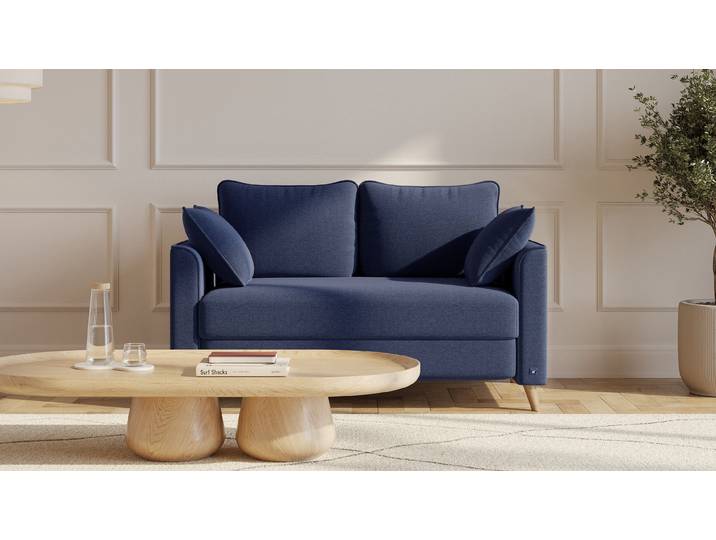 BRUNO Schlafsofa 120cm in Blau Flow stabiles Massivholz & Boxspringkomfort