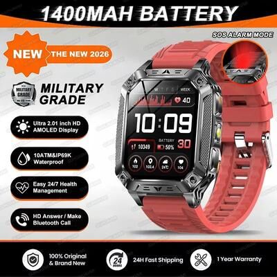 Inspired Finds TANK Military GPS Smartwatch With 1400mAh Battery, AMOLED Display And SOS Calling red