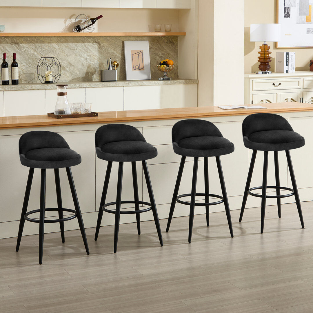 Corrigan Studio Askern Upholstered and Velvet Bar Stool with Iron Frame Black 4