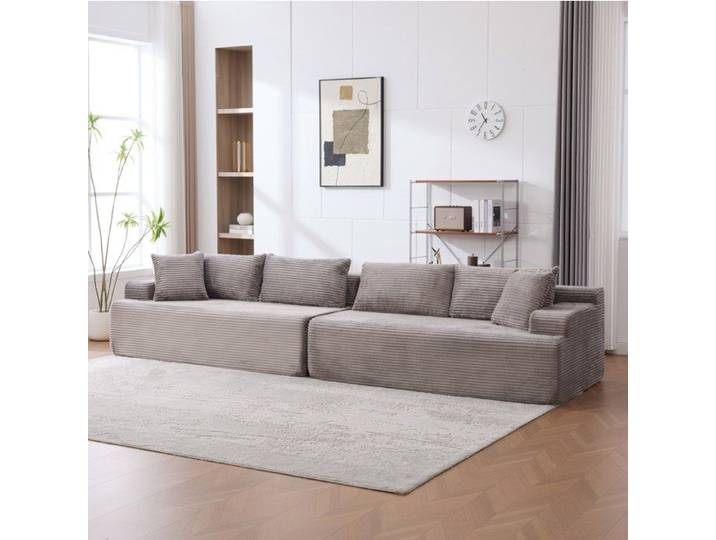 Canapé modulable compressé en chenille gris mousse 30D livré monté grand format