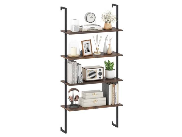 Étagère Murale à 4 Niveaux COSTWAY Cadre en Métal Forme d'Échelle Bibliothèque Murale Flottante pour Salon Cuisine Bar Bureau