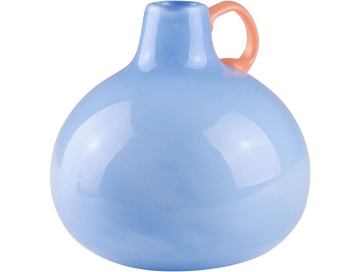 Dekovase AM DESIGN Blauglasvase mit auffälligem orangem Griff , blau, B:11,5cm H:11,5cm, Glas, Vasen, Dekovase, ein einzigartiges Designstück
