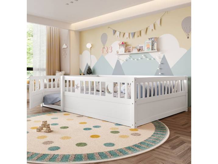 Lit à panneaux 140 x 190 cm lit d'enfant avec grille décoration étoile et lune sans matelas style minimaliste blanc