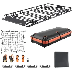 VEVOR Dachträgerkorb 2120 x 990 x 105 mm mit Gepäcktasche, für Gepäck Sport- und Campingausrüstung, 113,4 kg Tragkraft, mit Zahlenschloss, Gepäcknetz, Ratschengurten und 4 U-Bügeln