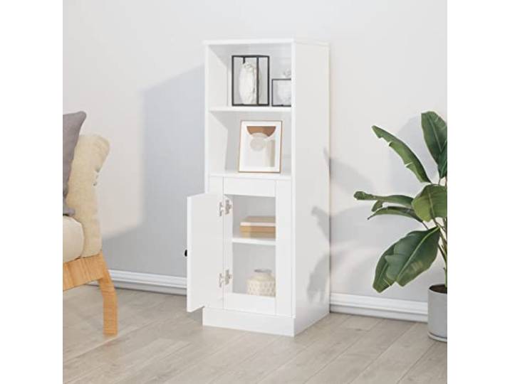 KTHLBRH Anrichte weiß glänzend 36 x 35,5 x 103,5 cm Holz mehrschichtig Großer Stauraum, minimalistisches Design, glatte Oberfläche, robust und stabil, inklusive Wandbefestigung