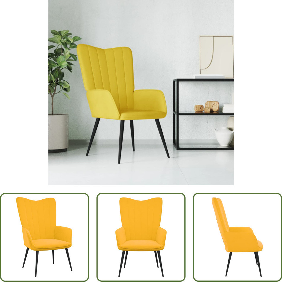 De Living Store relaxfauteuil, mosterdgeel, fluweel