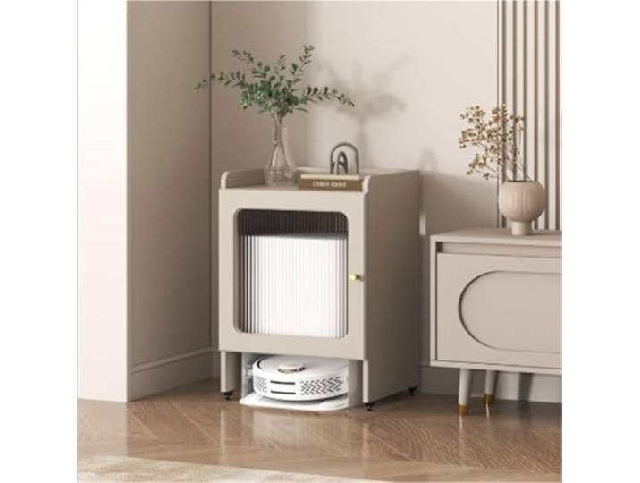 Roboter-Vakuum-Aufbewahrungsschrank Glastüren Versteckten Holzschrankrädern For Die Küche Und Das Wohnzimmer, Jetzt Zu Hause Verwenden(Gray,Stand)