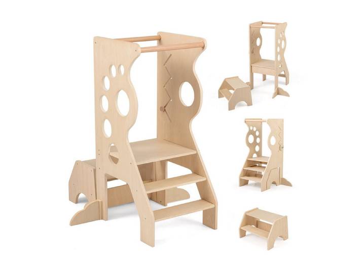 COSTWAY Tritthocker, 3 in 1 Lernturm aus Holz, für Kinder ab 3 Jahren
