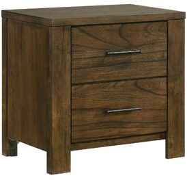 Benjara Suli Nightstand, 2 Drawers Metal Handles, Brown Mindy Veneer, 26 Inch