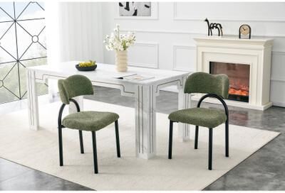 Kodotan sofa Olive Green Breathable Fabric Dining Chairs with Black Metal Frame - Modern Minimalist Home Dining Chairs, Set of 2