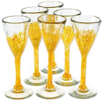 Novica Handmade Yellow Recycled Glass Champagne Flutes (Set Of 6)
