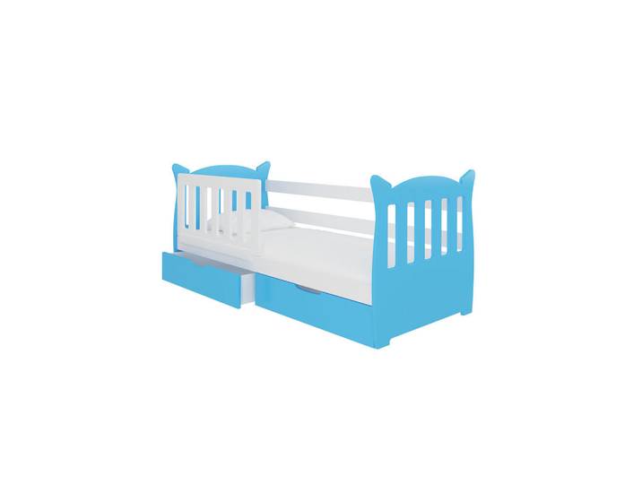 Feldmann-Wohnen Kinderbett Lena Kiefer weiß / blau 91 / 165 / 75cm, Blau, Weiß, 2 Schubladen, Rechteckig, 80x160 cm, Babymöbel & Kindermöbel, Kinderzimmer & Jugendzimmer, Kinderbetten