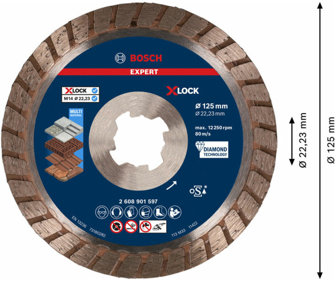 Bosch EXPERT MultiMaterial X-LOCK Diamanttrennscheiben, 125 x 22,23 x 2,4 x 12 mm (2608901597)