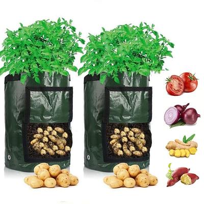 2er-Pack Gemüsepflanzbeutel aus PE-Behälter, 10 Gallonen, Kartoffelpflanzbeutel mit Klappe und Griffen, Pflanztöpfe für Zwiebeln, Obst, Tomaten, Karotten