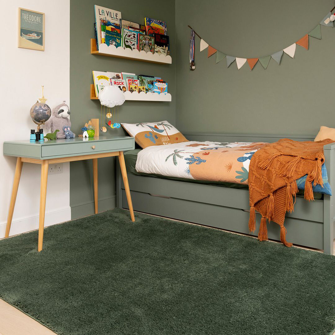 17 Stories Rectangle Shag Washable Green 80cm x 150cm