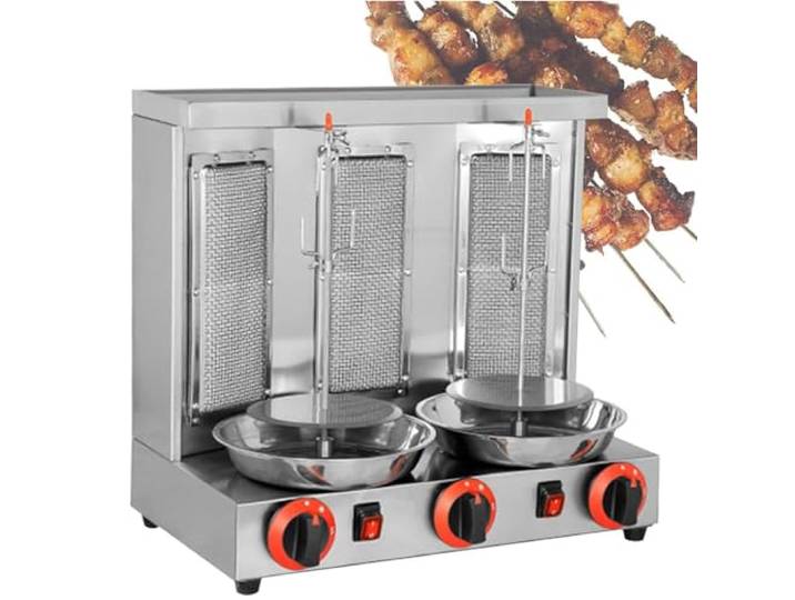 DDZJTPP Vertikal Dönergrill,Gas Edelstahl Döner Kebab Maschine Dönergrill Tischgrill Grillofen Für Zuhause Mit 360° Drehbar,Mit Temperatureinstellschalter,Für Restaurant Wohnküche,Silver